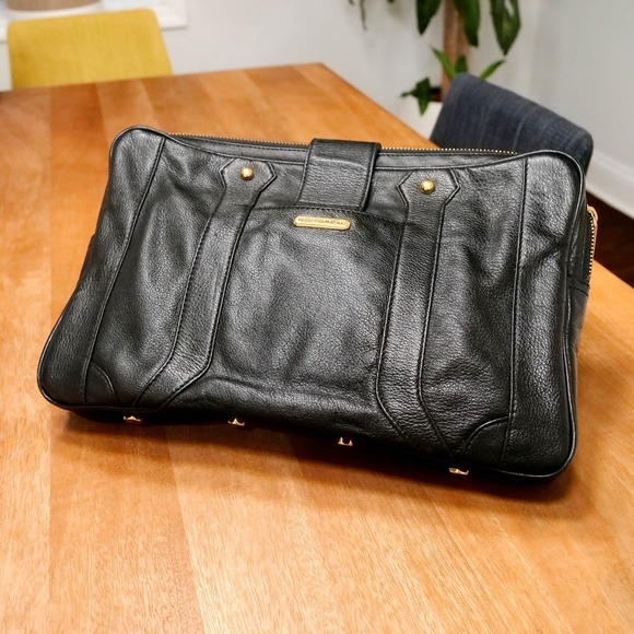 Rebecca Minkoff Black Leather Clutch with Gold Lock — NEW - Picture 1 of 11